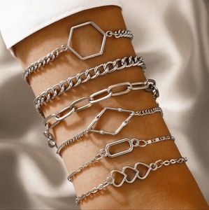 New 6 Piece Hexagon Heart Bracelet Set
